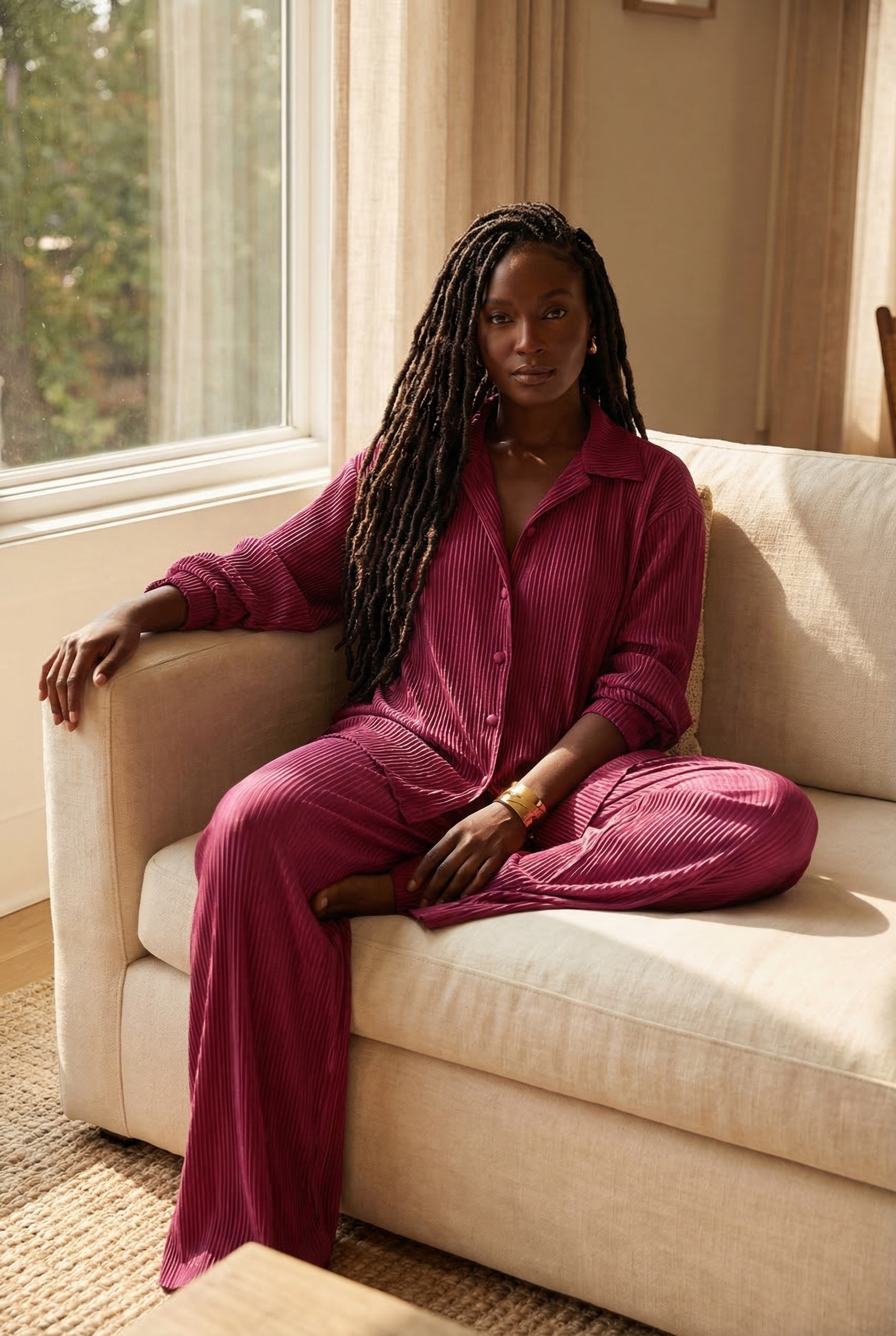 Button Down Lounge Set - Wine