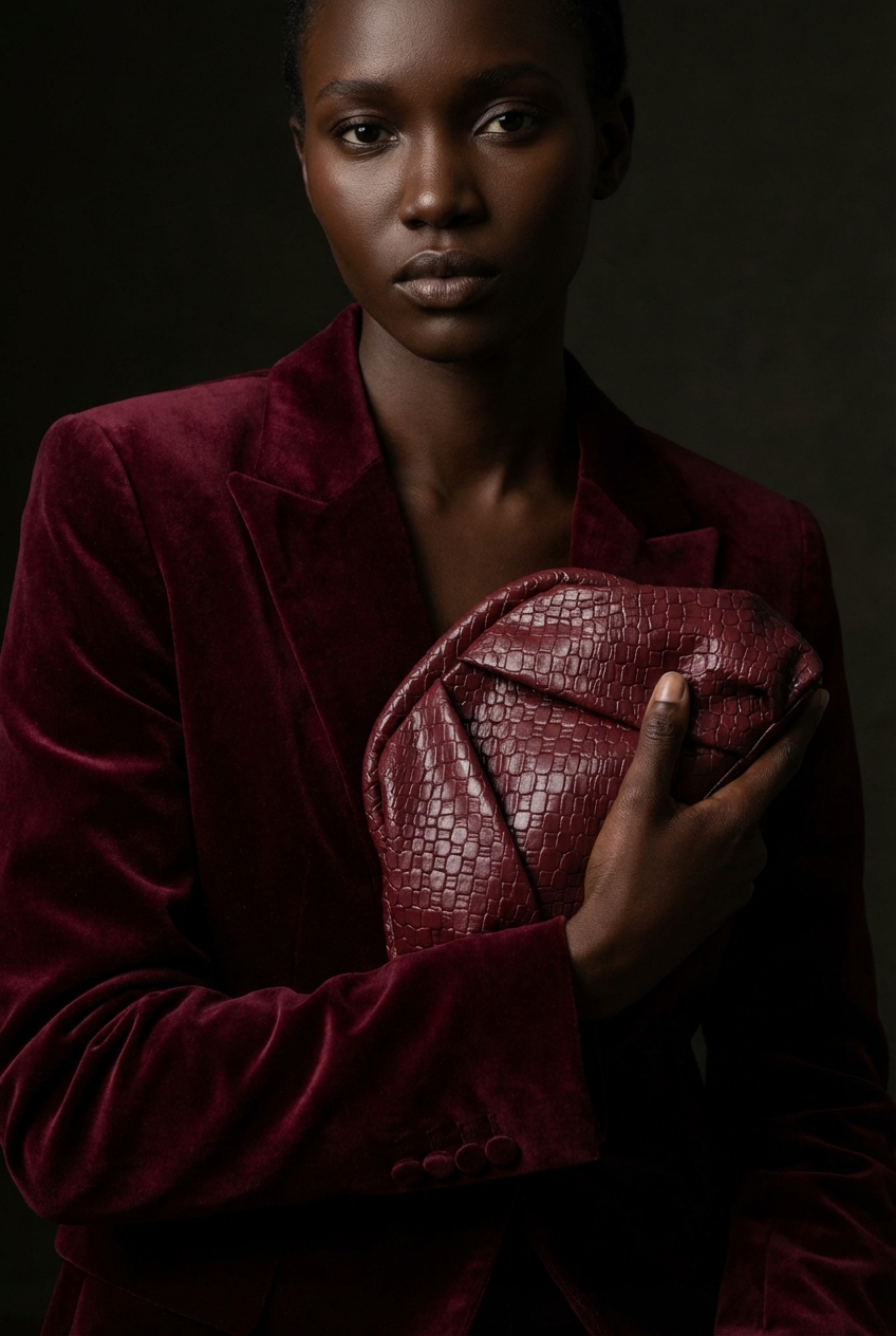 Burgundy Woven Clutch